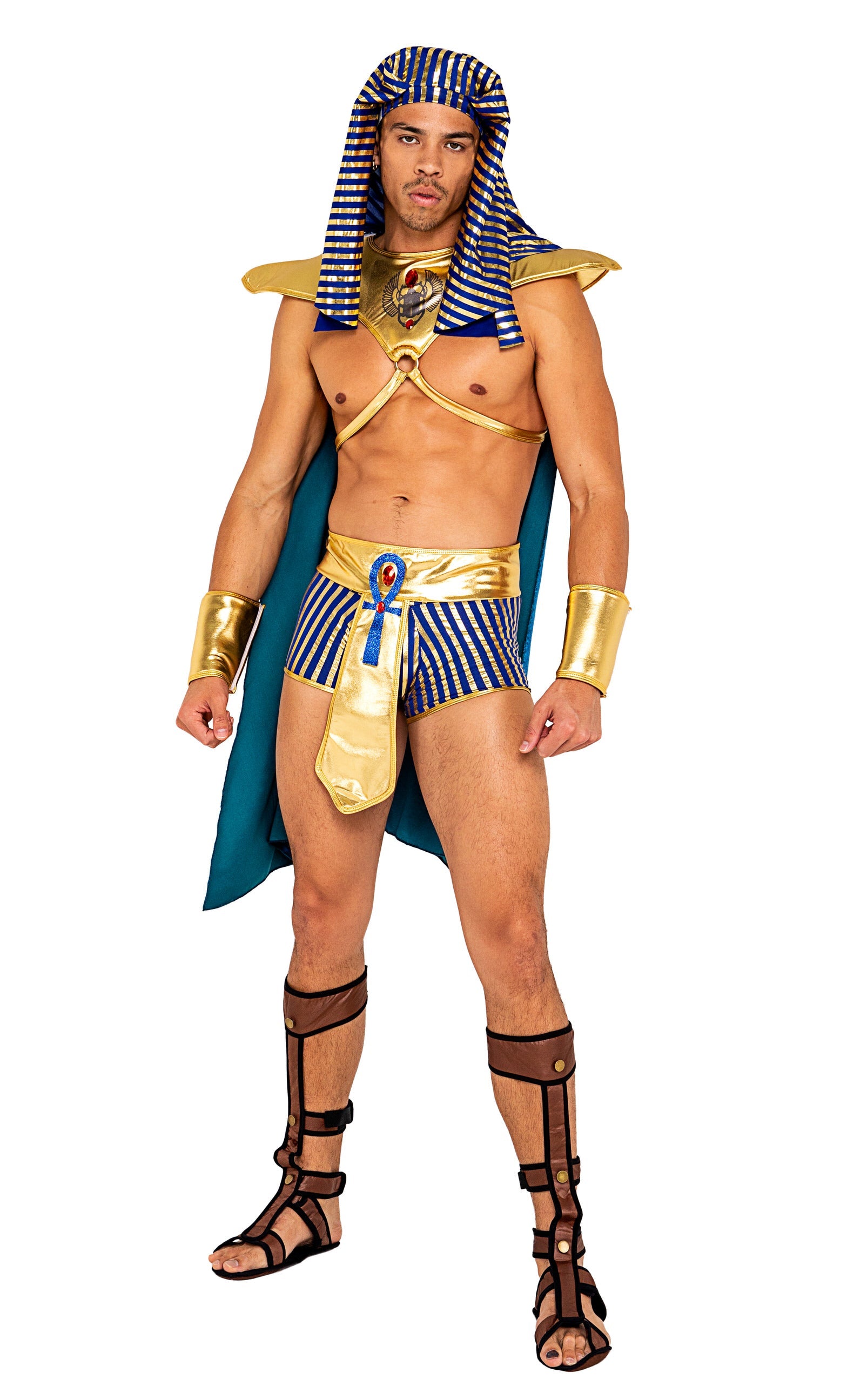 Men's pharaoh costume, gold and blue, view 3